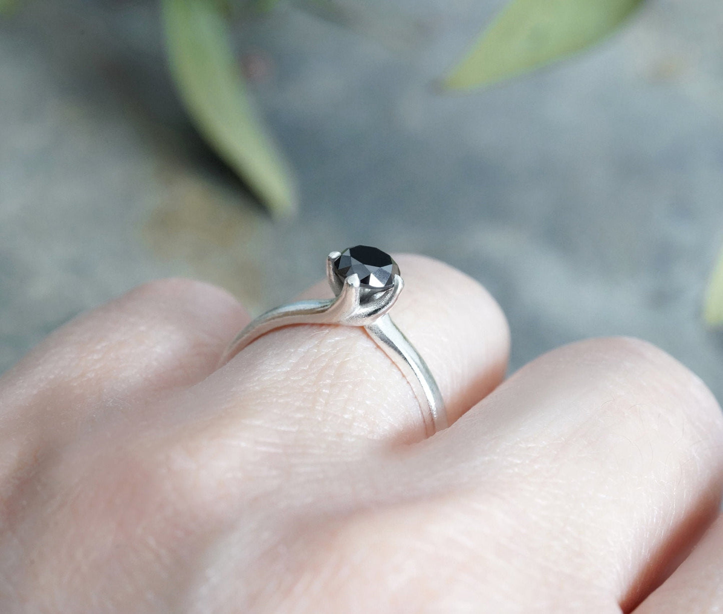 5mm Black Diamond Engagement Ring, Round Diamond Solitaire Ring, Prong Set Diamond Ring