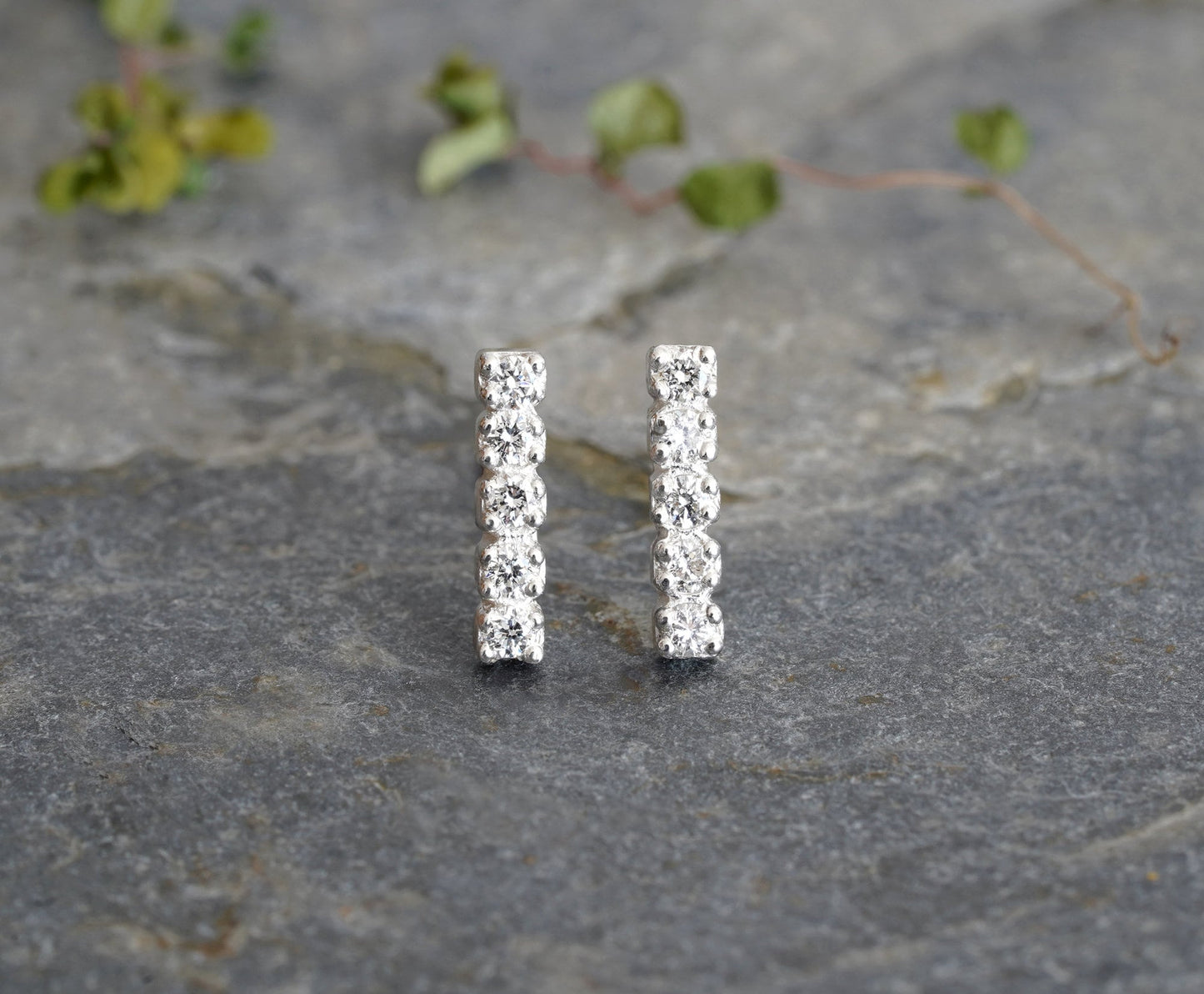 Diamond Bar Stud Earrings, Pave Diamond Stud Earrings