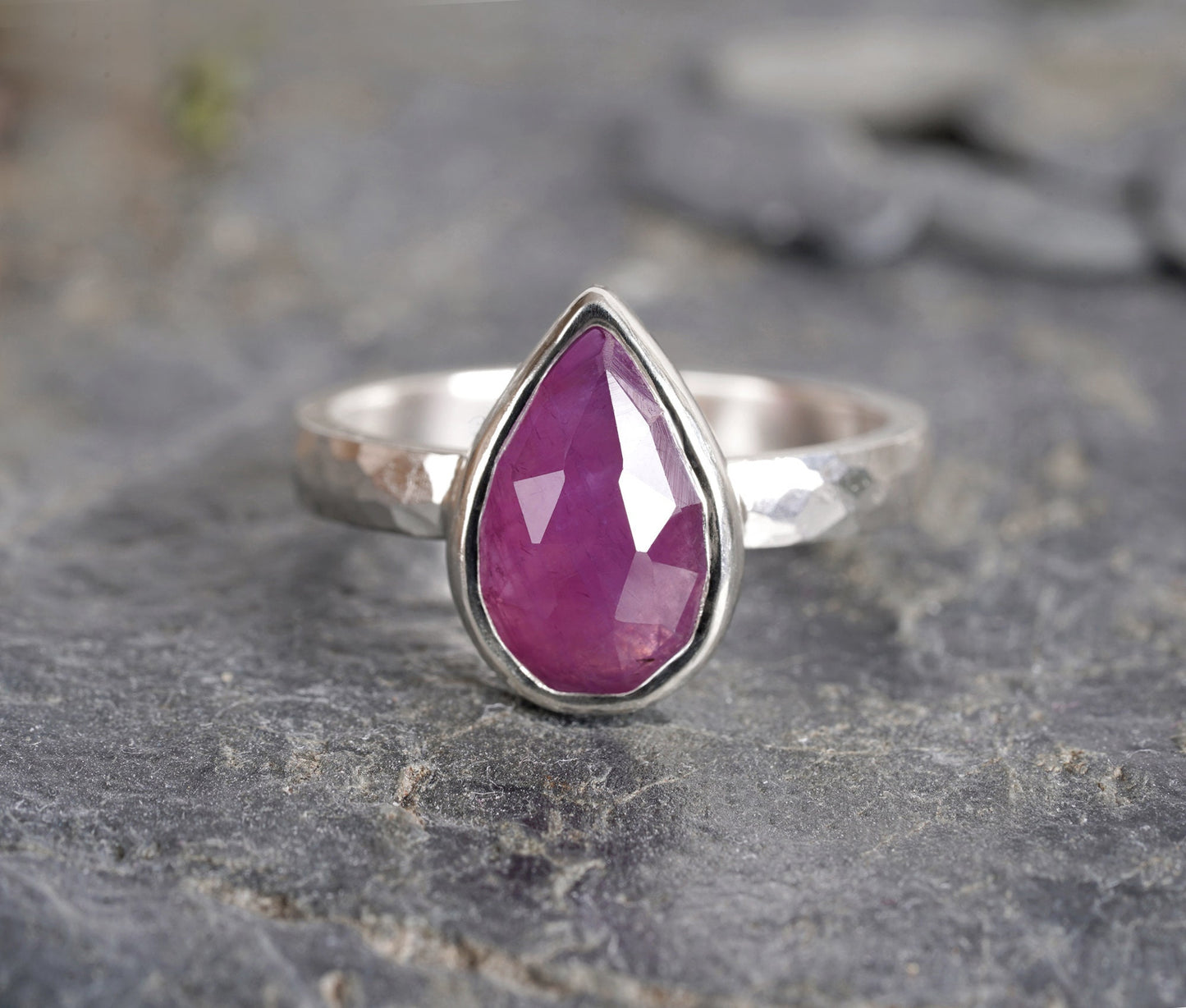 Rose Cut Pink Sapphire Ring, Raindrop Pink Sapphire Ring, September Birthstone Ring