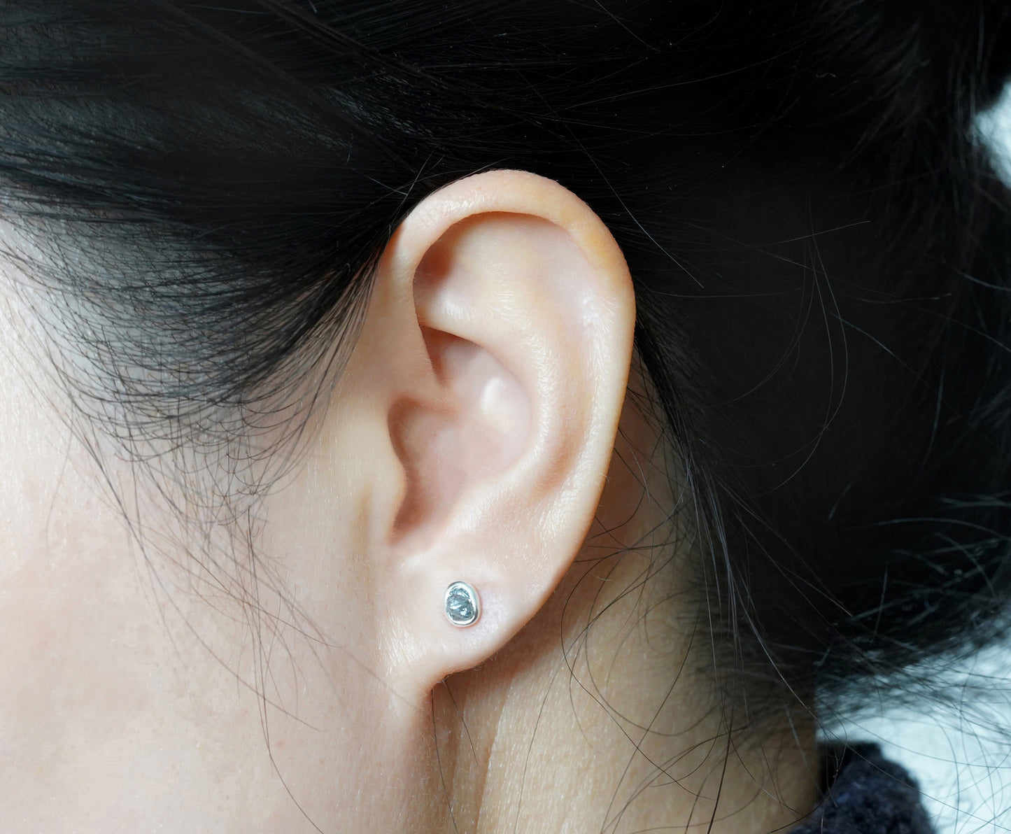 Rough Diamond Stud Earrings, Natural Grey Diamond Studs, Total 0.90ct Diamonds
