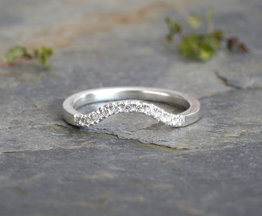 Diamond Contour Wedding Band, 0.11ct Diamond Wedding Ring, Contour Wedding Ring with Diamonds, Pave Diamond Ring, UK Size L Wedding Ring