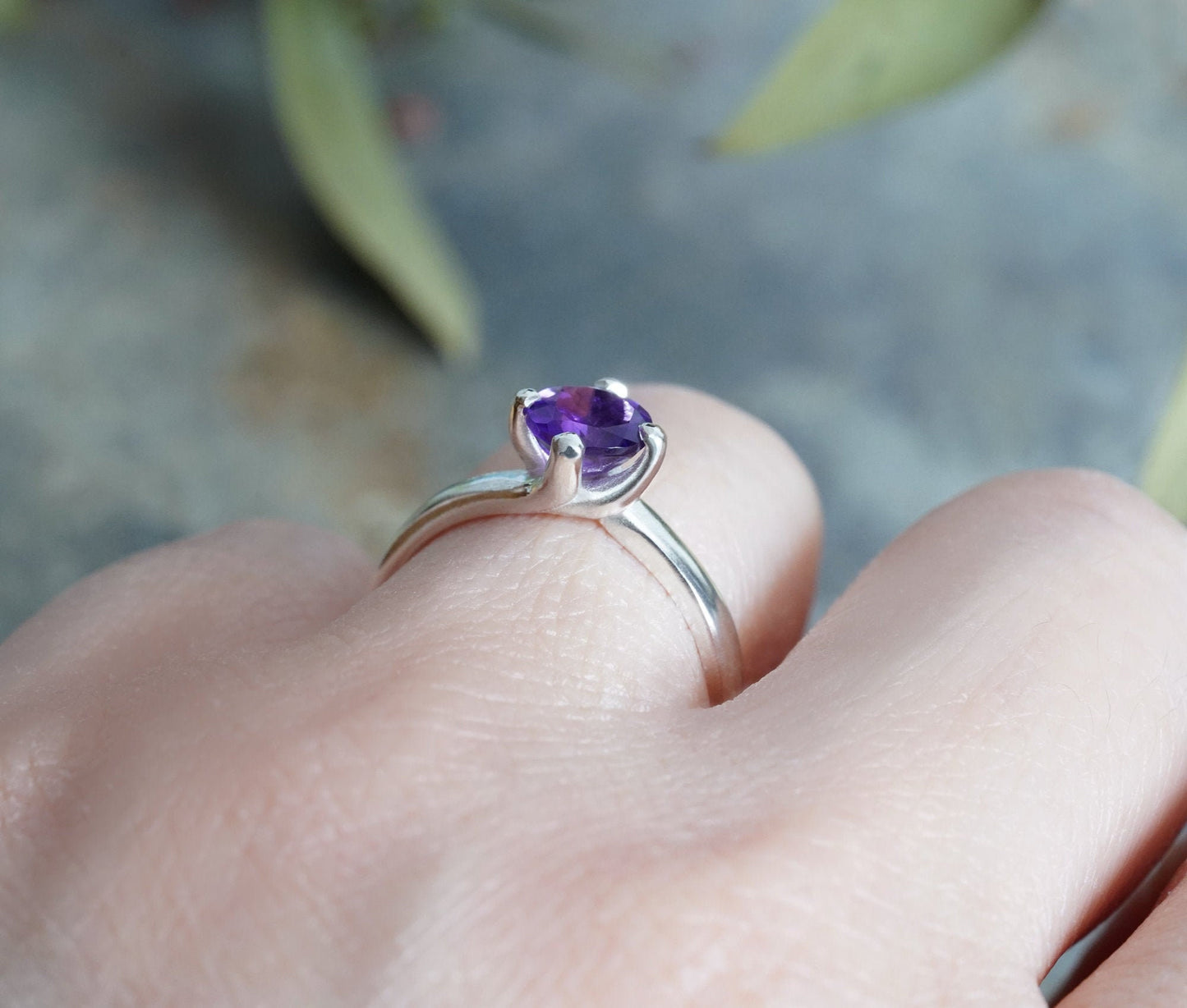 6mm Amethyst Ring in Sterling Silver, Amethyst Solitaire Ring, February Birthstone Ring, UK size L (US size 5.75)
