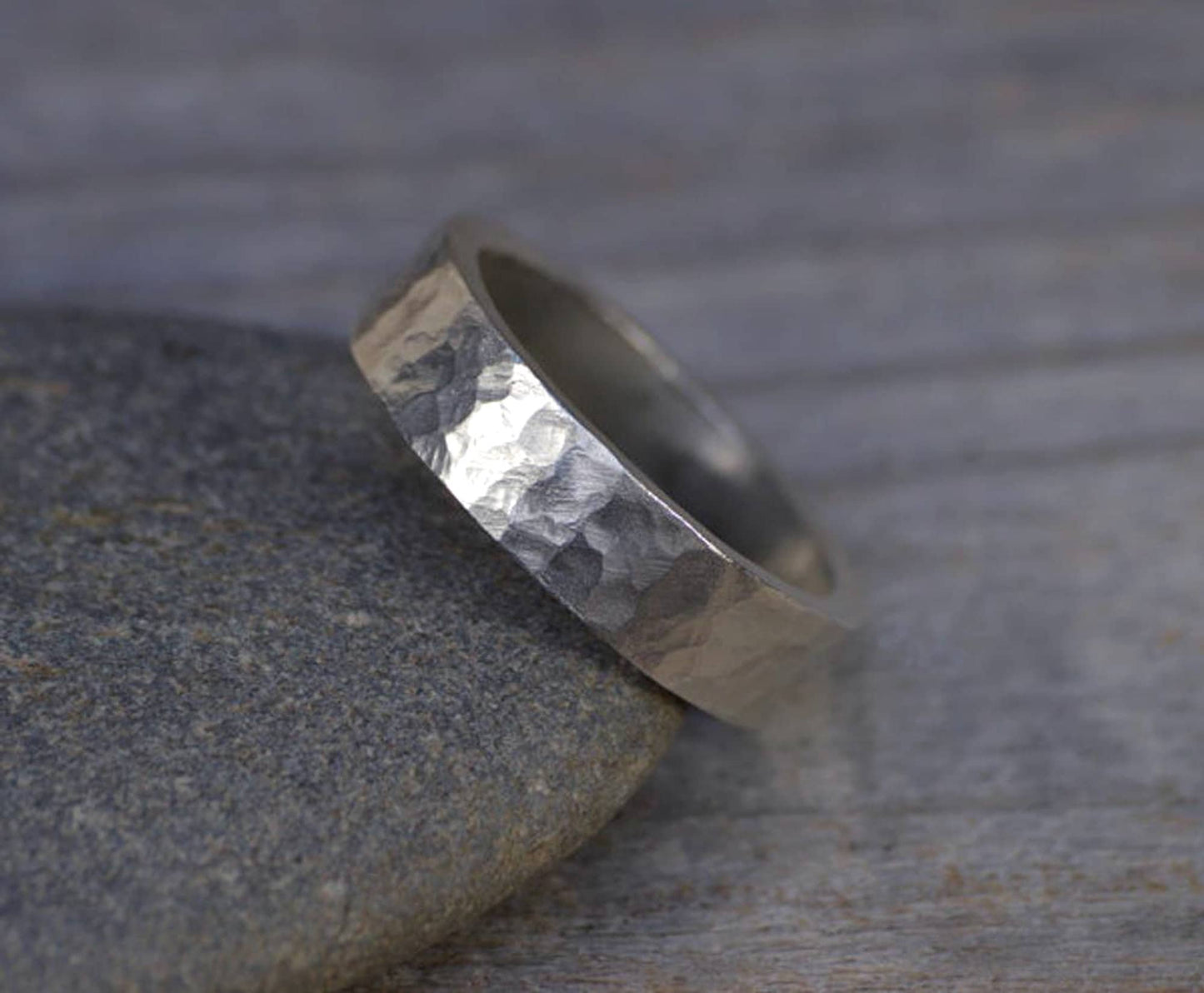 Hammered Effect Wedding Band, Sterling Silver Wedding Ring, Personalized Wedding Band, 5.5mm Wide Rustic Wedding Ring