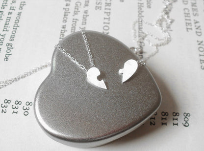 Jigsaw Puzzle Heart Necklace, Lover Necklaces in Sterling Silver, Lover Necklace Set