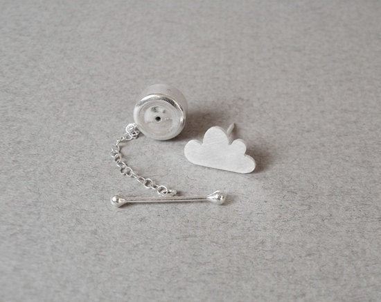 Fluffy Cloud Tie Tack in Sterling Silver, Silver Cloud Tie Tack