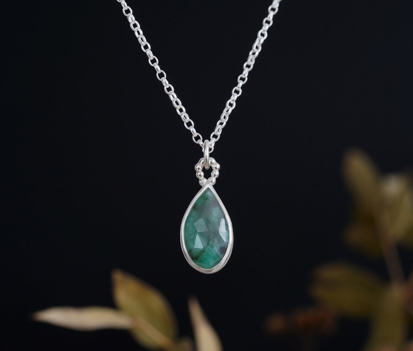Rose Cut Emerald Necklace, Large Emerald Necklace, May Birthstone
