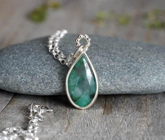 Rose Cut Emerald Necklace, Large Emerald Necklace, May Birthstone