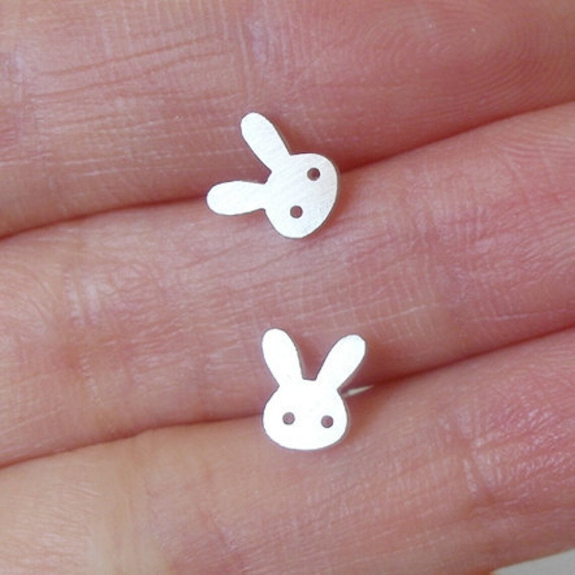 Bunny Stud Earrings with Straight Ears, Silver Rabbit Ear Posts