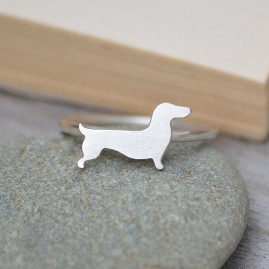 Dachshund Ring in Sterling Silver, Silver Sausage Dog Ring