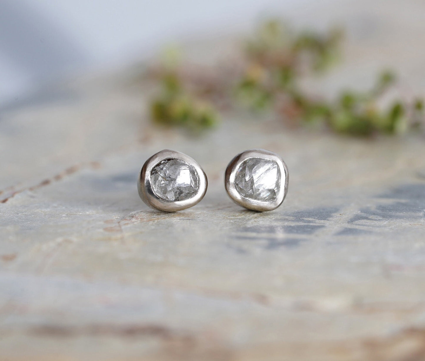 Rough Diamond Stud Earrings, Natural Grey Diamond Stud Earrings, Diamond Ear Posts, Made to Order