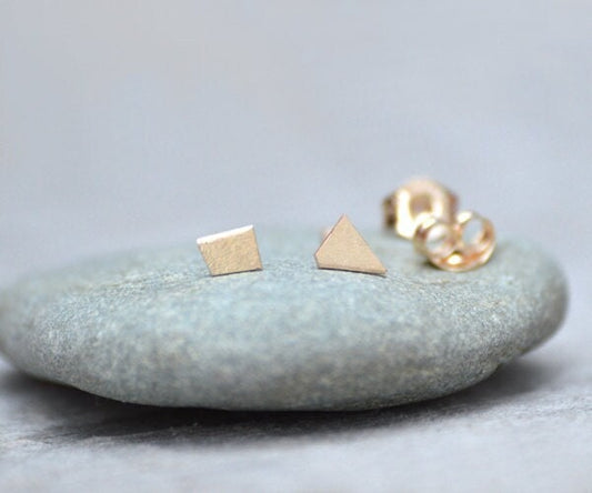 Tiny Quadrilateral Stud Earrings in 9ct Yellow Gold, Small Yellow Gold Ear Posts