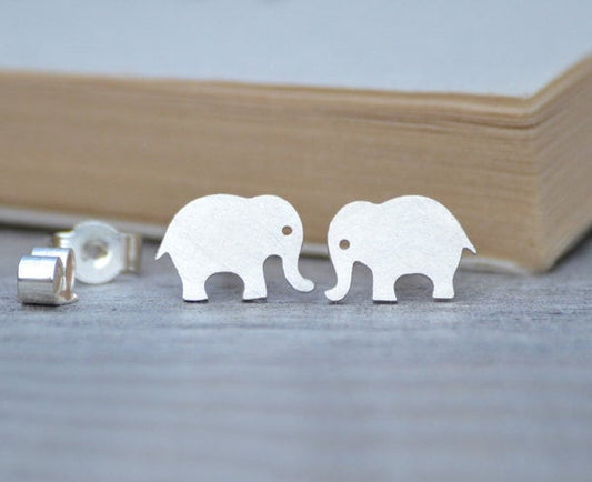 Elephant Stud Earrings, Animal Ear Posts in Sterling Silver