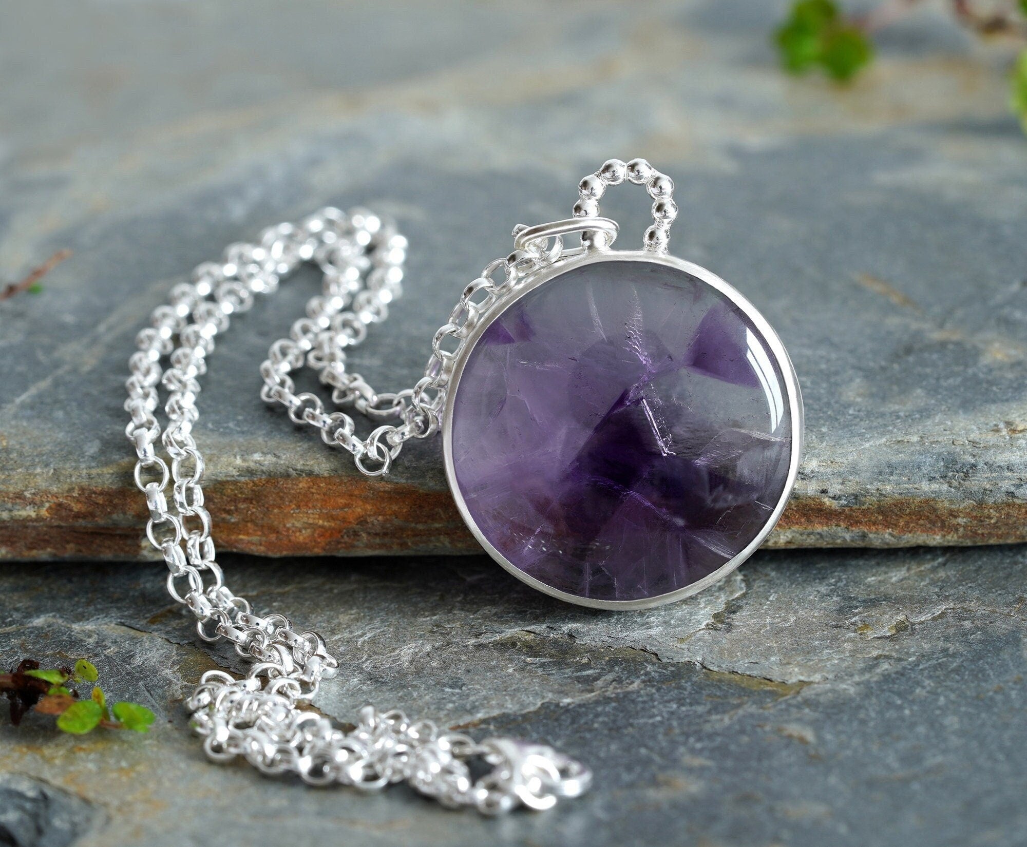 Amethyst Necklace / Sterling Silver Amethyst Necklace / Oval Amethyst  Pendant / Large Purple Amethyst Necklace / February Gemstone
