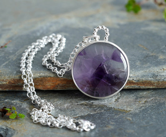 Large Amethyst Necklace in Sterling Silver, One of a Kind Amethyst Necklace