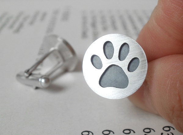 Paw Print Cufflinks in Sterling Silver, Personalized Pawprint Cufflinks