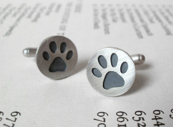 Paw Print Cufflinks in Sterling Silver, Personalized Pawprint Cufflinks
