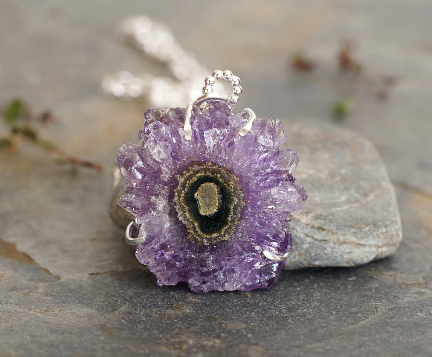 Amethyst Geode Necklace in Sterling Silver, One of a Kind Amethyst Necklace