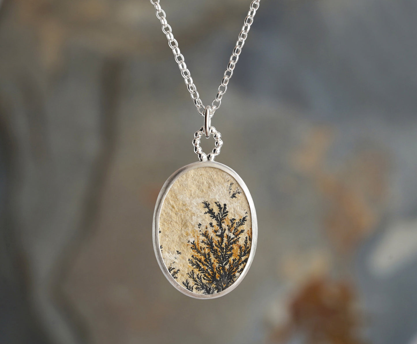 Unique Dendritic Limestone Necklace in Sterling Silver