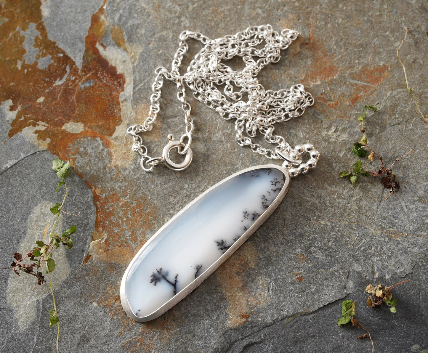 Unique Dendritic Agate Necklace in Sterling Silver