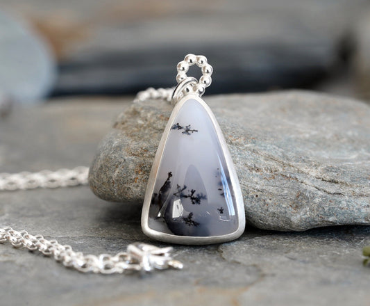Triangular Dendritic Agate Necklace in Sterling Silver
