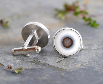 Agate Cufflinks in Sterling Silver, One of A Kind Cufflinks, Gemstone Cufflinks in Sterling Silver