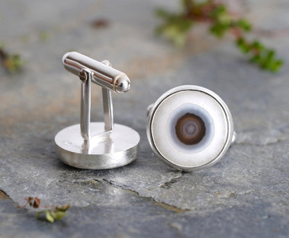 Agate Cufflinks in Sterling Silver, One of A Kind Cufflinks, Gemstone Cufflinks in Sterling Silver