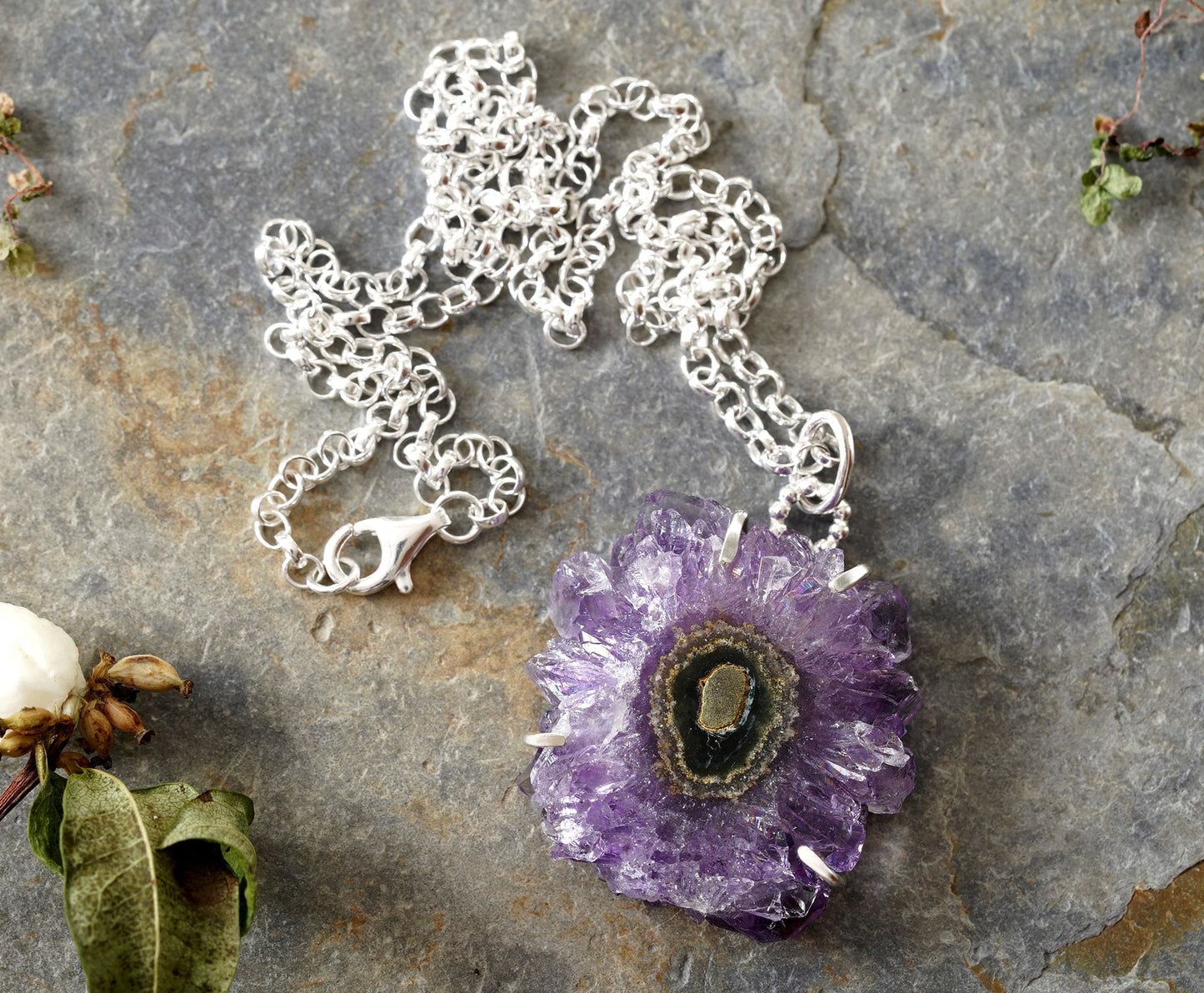 Amethyst Geode Necklace in Sterling Silver, One of a Kind Amethyst Necklace