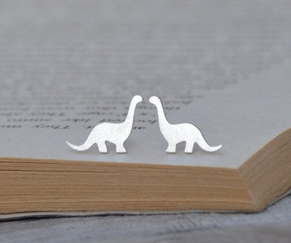 Dinosaur Stud Earrings in Sterling Silver, Brontosaurus Ear Posts