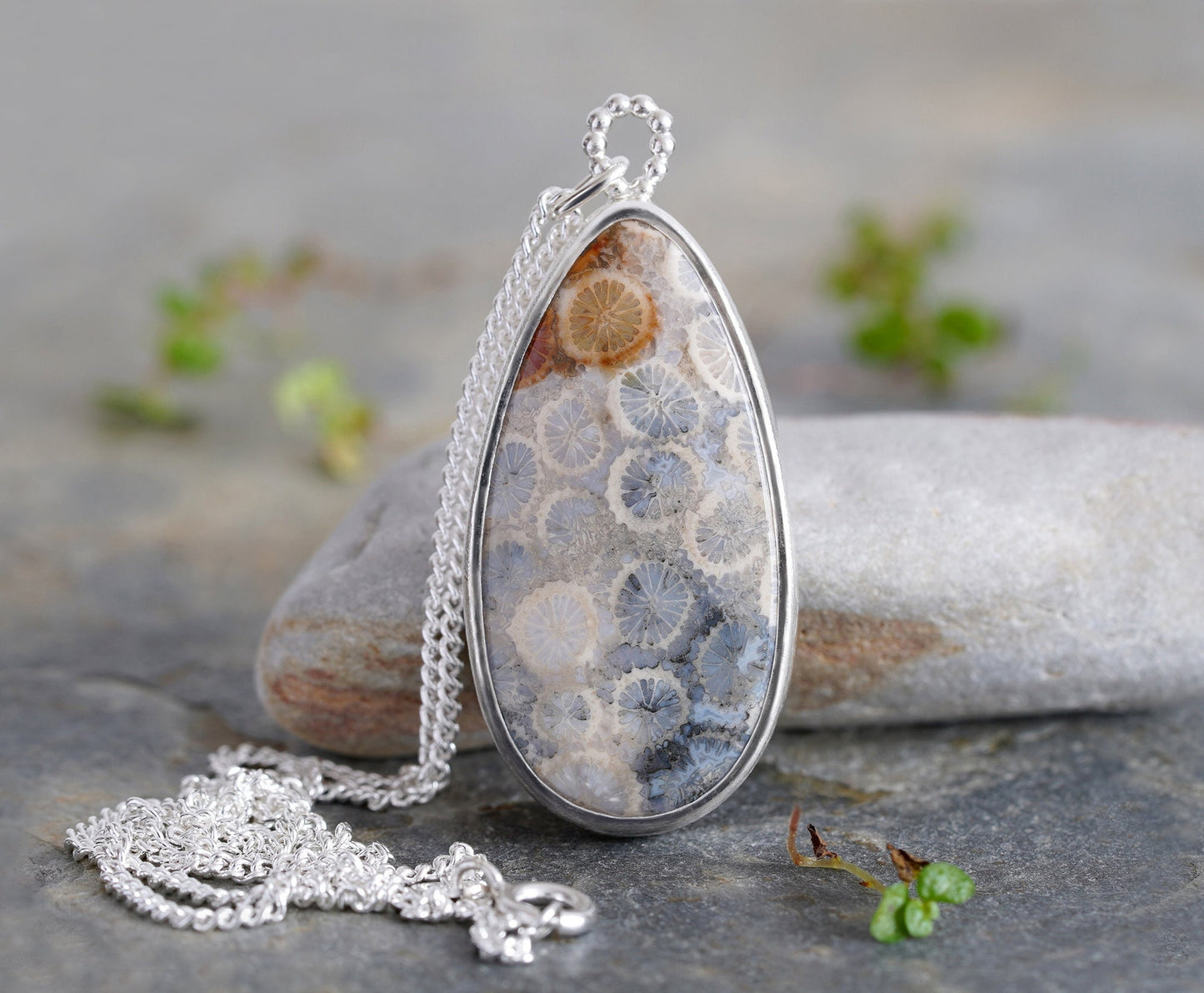 32ct Teardrop Fossilized Coral Necklace, Fossil Coral Necklace, One-of-a-kind Necklace