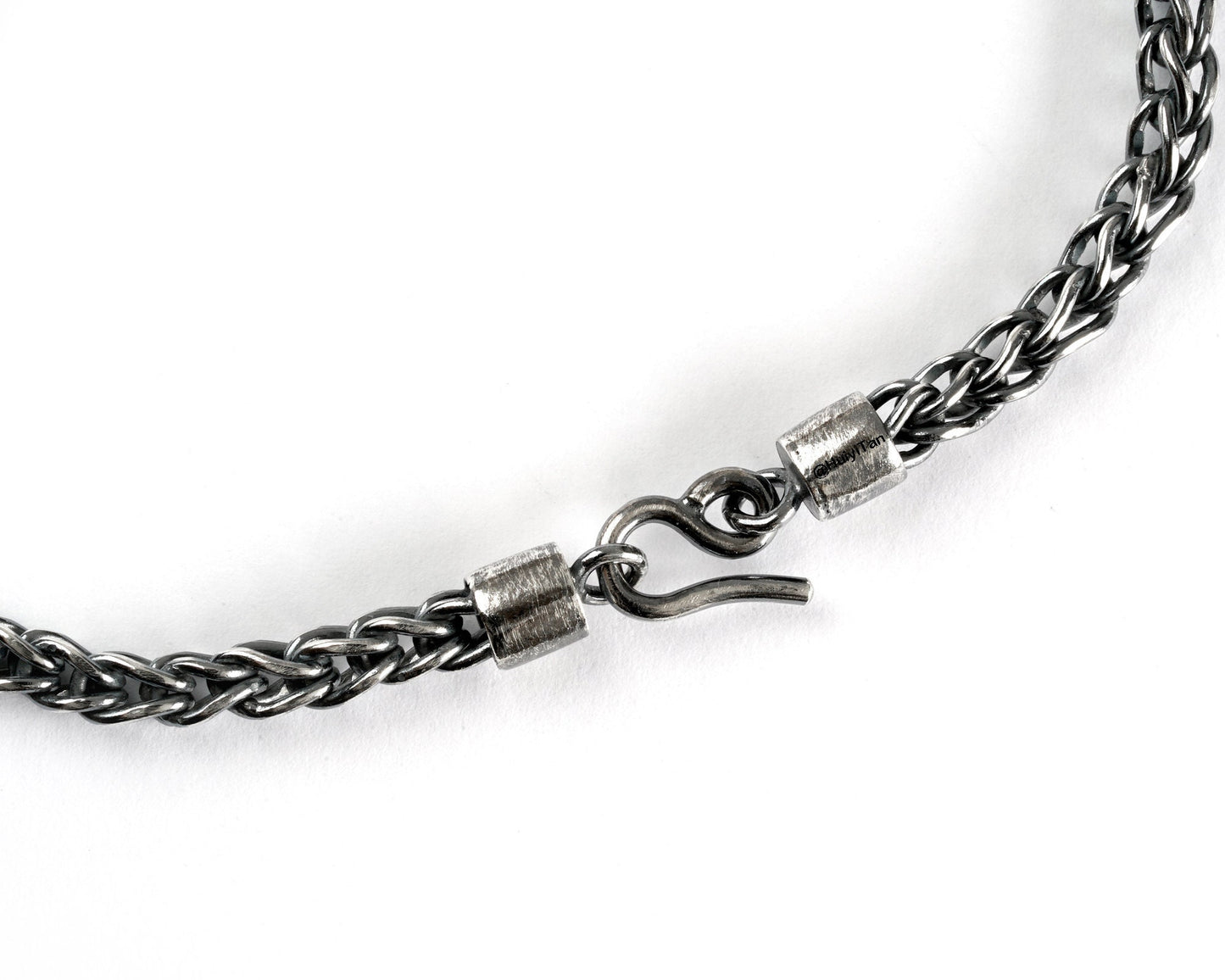 Foxtail Bracelet in Oxidised Sterling Silver, 4mm Foxtail Bracelet in Black Silver, 9" Long Bracelet