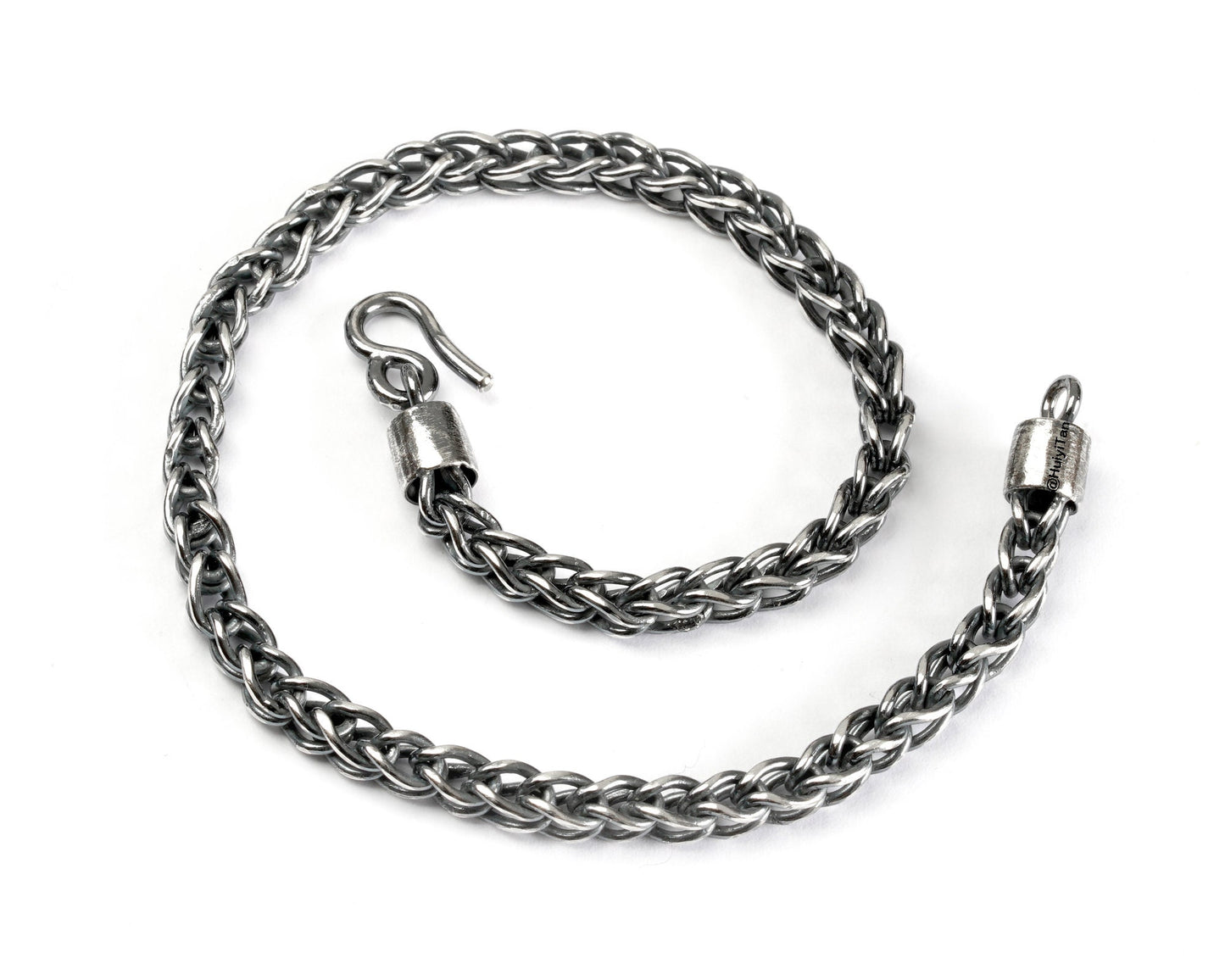 Foxtail Bracelet in Oxidised Sterling Silver, 4mm Foxtail Bracelet in Black Silver, 9" Long Bracelet