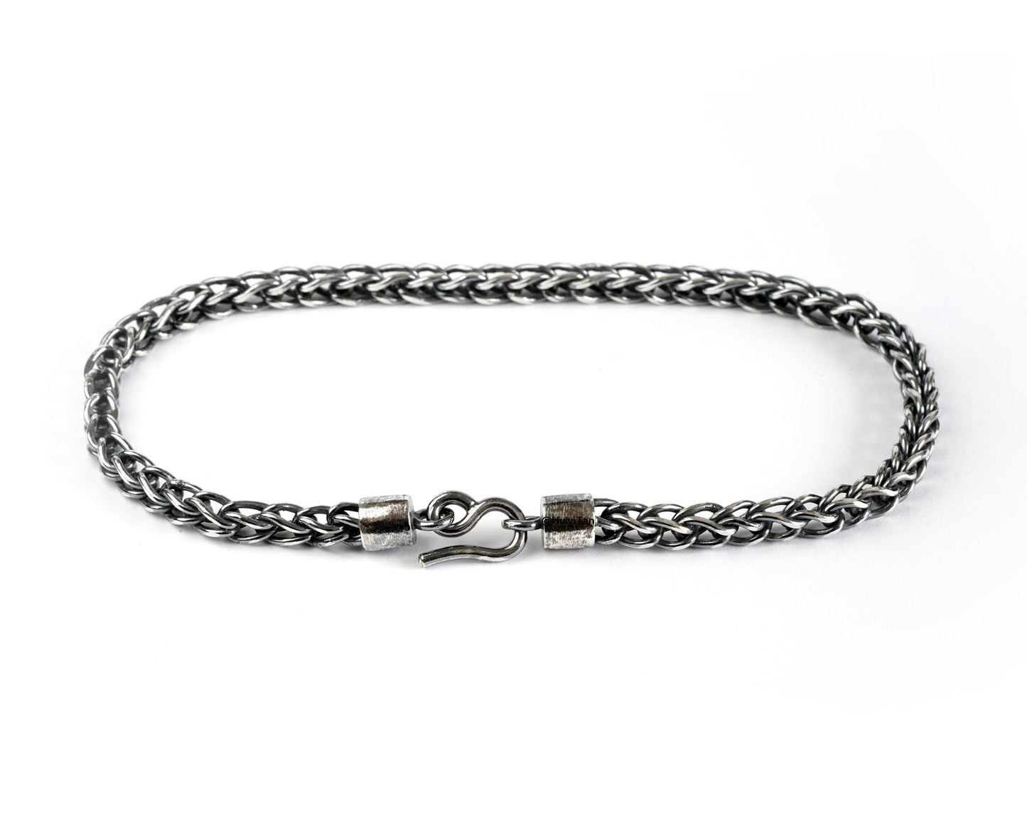 Foxtail Bracelet in Oxidised Sterling Silver, 4mm Foxtail Bracelet in Black Silver, 9" Long Bracelet