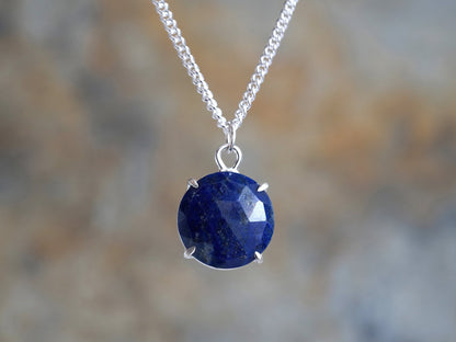 Lapis Lazuli Necklace, December Birthstone Necklace, Cobalt Blue Necklace, Prong Set Lapis Lazuli Necklace