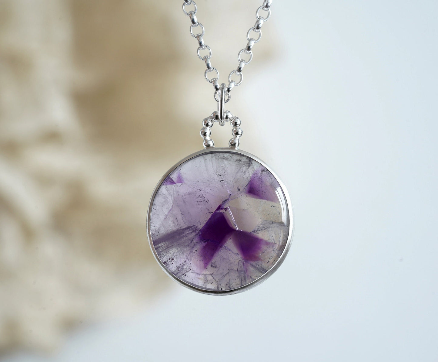 Large Amethyst Necklace in Sterling Silver, One of a Kind Amethyst Necklace
