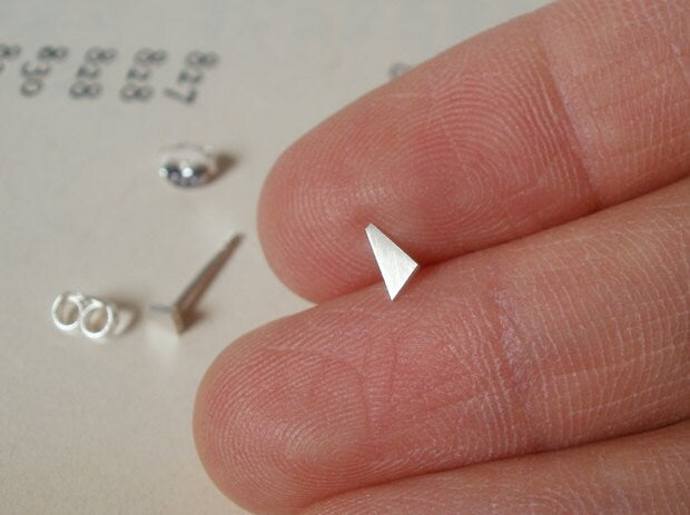 Tiny Quadrilateral Stud Earrings, Simple Ear Posts in Sterling Silver