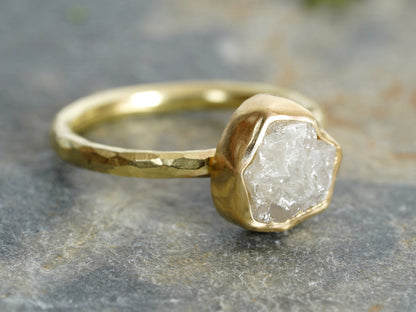 2.55ct Light Grey Rough Diamond Engagement Ring in 18ct Yellow Gold, Raw Diamond Ring, Handmade In England