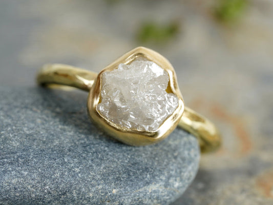 2.55ct Light Grey Rough Diamond Engagement Ring in 18ct Yellow Gold, Raw Diamond Ring, Handmade In England