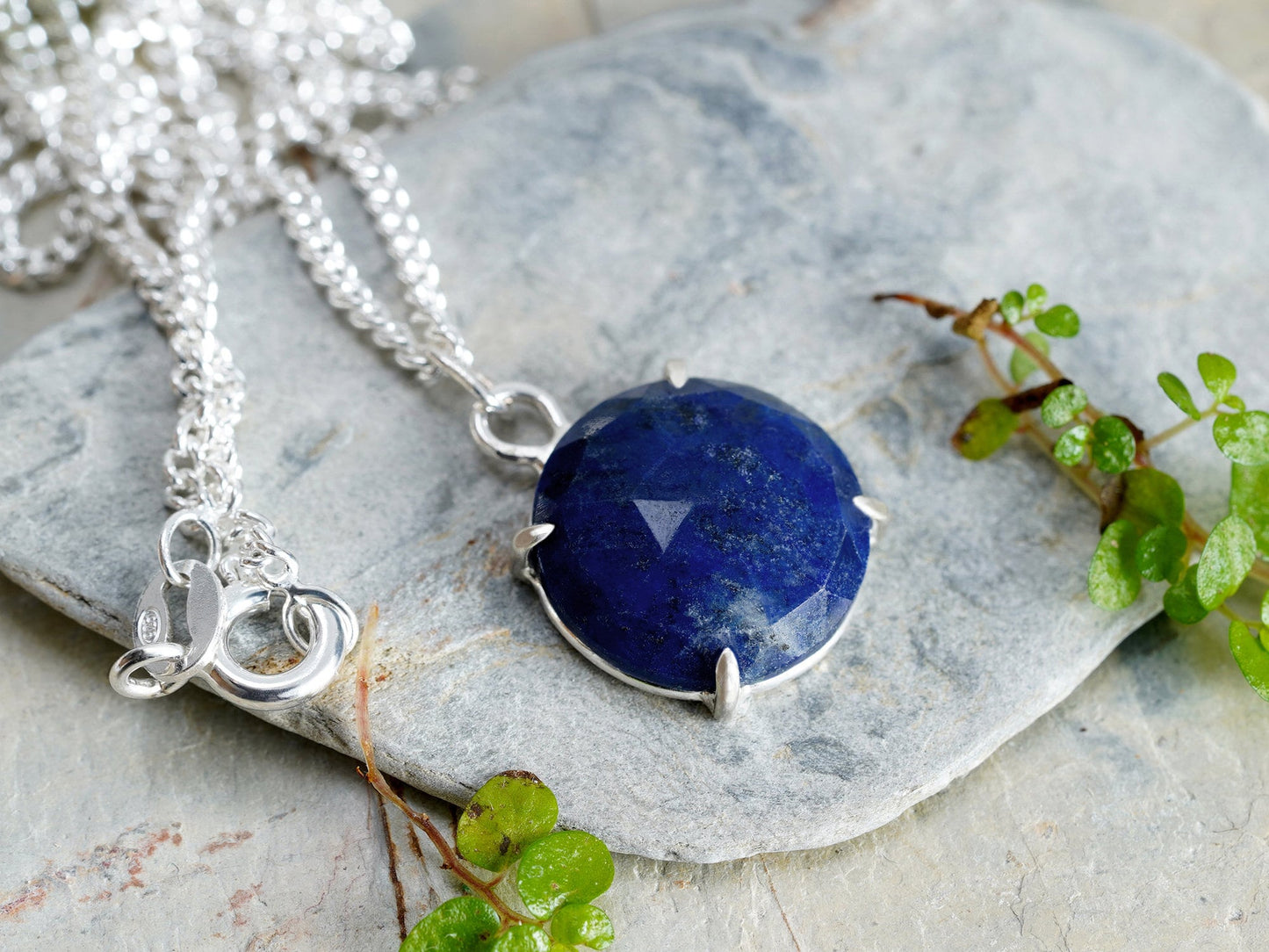 Lapis Lazuli Necklace, December Birthstone Necklace, Cobalt Blue Necklace, Prong Set Lapis Lazuli Necklace