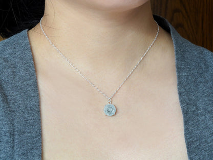 Carved Aquamarine Necklace in Sterling Silver