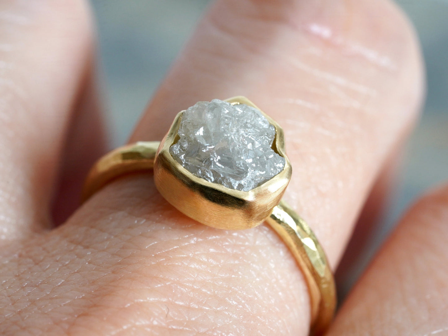 2.55ct Light Grey Rough Diamond Engagement Ring in 18ct Yellow Gold, Raw Diamond Ring, Handmade In England