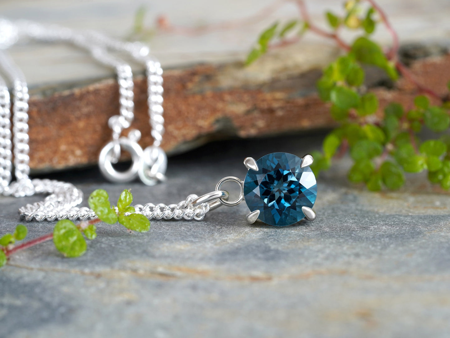 9mm Large Topaz Necklace in Sterling Silver, Prong Set Topaz Necklace