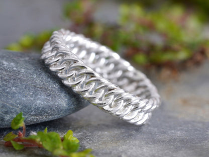 Curb Chain Ring in Sterling Silver, 4.5mm Chain Ring in UK size L (US size 5.75)