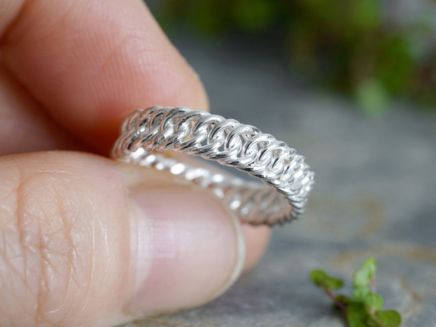 Curb Chain Ring in Sterling Silver, 4.5mm Chain Ring in UK size L (US size 5.75)