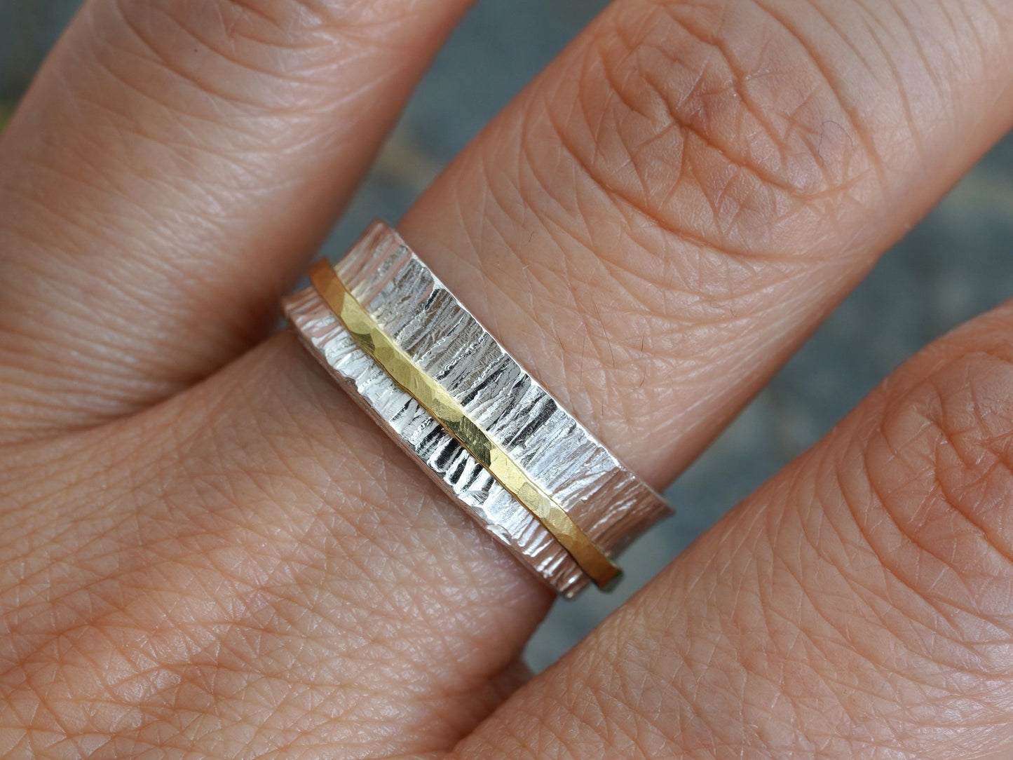 Spinner Wedding Band in 18ct Yellow Gold and Sterling Silver, Mixed Metal Wedding Band, Two Tone Wedding Band, Size M 1/2