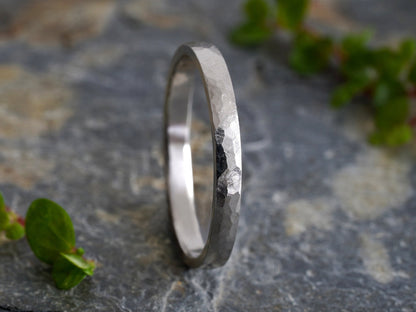 2mm Platinum Wedding Band With Hammered Effect, Platinum Wedding Ring, Rustic Wedding Band, Made To Order