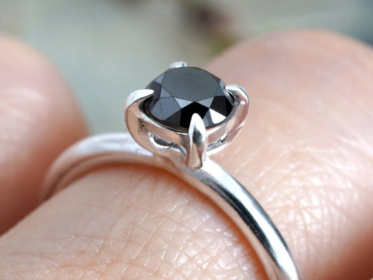 5mm Black Diamond Engagement Ring, 0.70ct Black Diamond Ring, Round Diamond Solitaire Ring