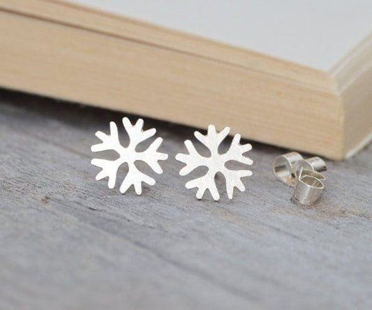 Snowflake Stud Earrings in Sterling Silver, Silver Snowflake Ear Posts