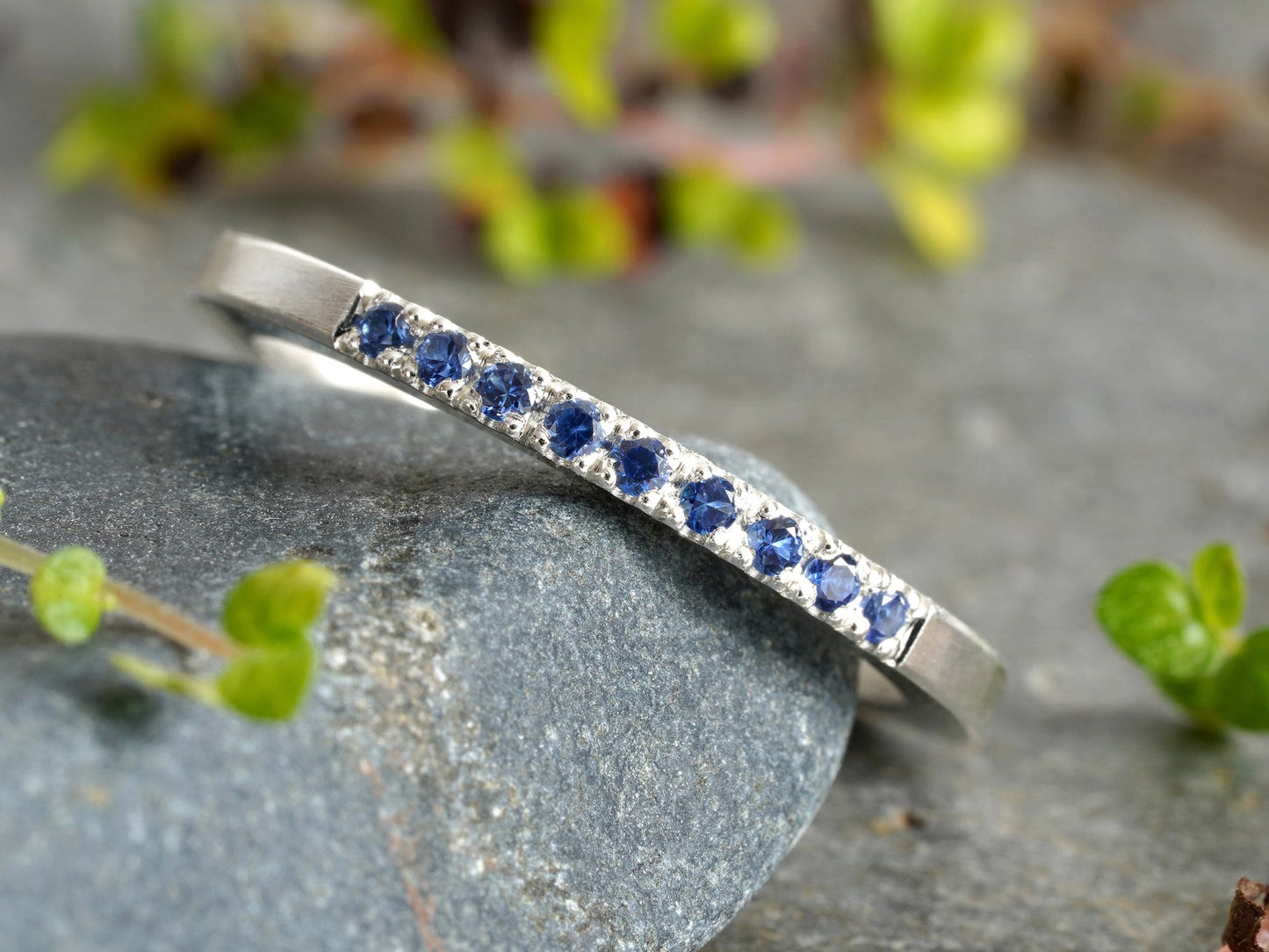 Sapphire Eternity Wedding Ring, Sapphire Anniversary Ring, Sapphire Wedding Band, Pave Set Sapphire Ring, Made to Order