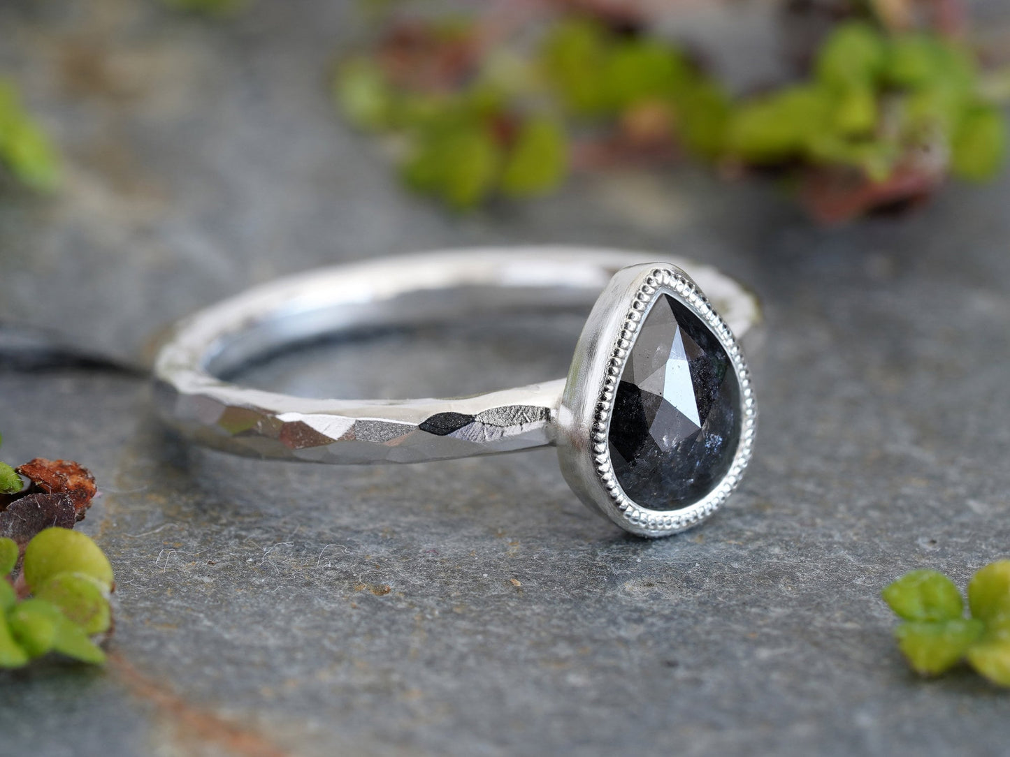 0.85ct Black Diamond Ring, Rose Cut Diamond Engagement Ring, Small Diamond Ring