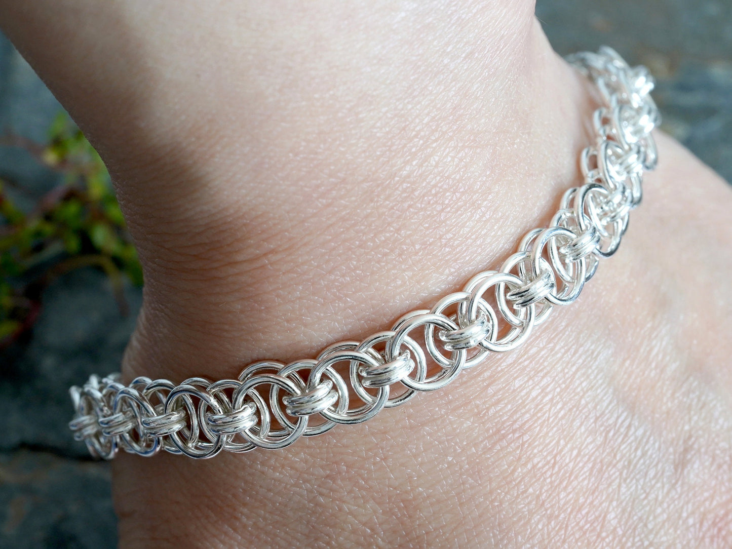 Double Lucky Bracelet in Sterling Silver, 8mm Wide Bracelet in Recycled Silver